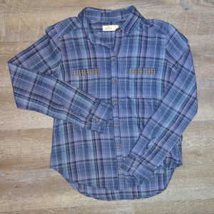 Hollister Flannel Shirt Plaid Blue Studded Sz. S